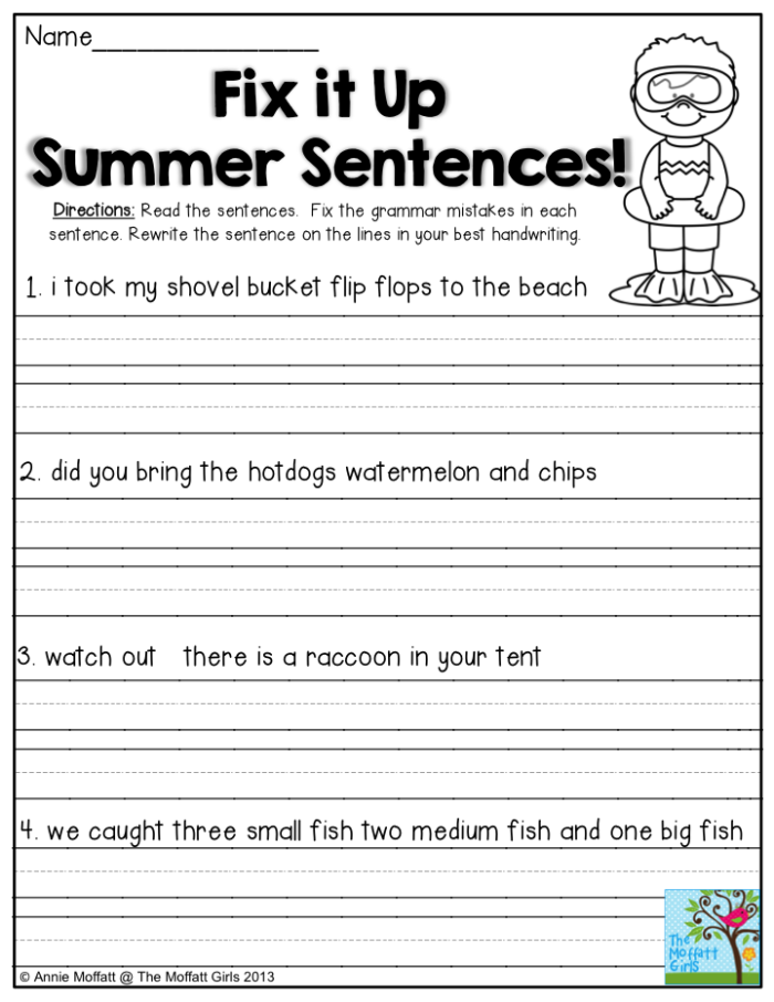 Fix the Sentences: Pets worksheet for first grade writing practice Worksheet for fixing incorrect sentences about pets for first graders