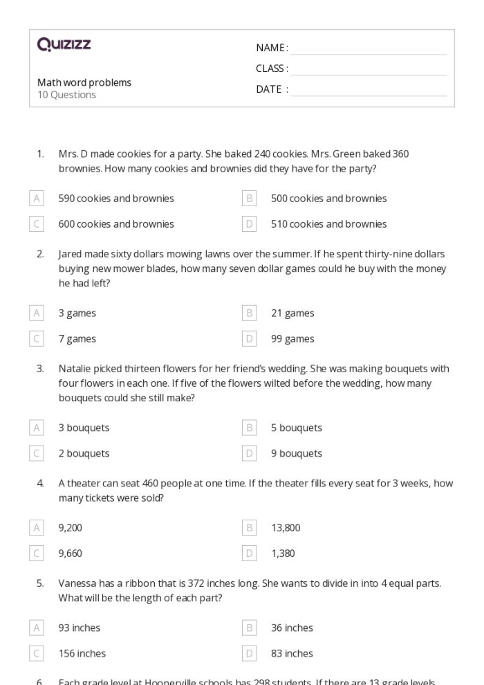 Flower Power math worksheet for phonics and reasoning skills, image 17 Fourth Grade flower-themed word problems worksheet featuring Erin and Eli in the garden