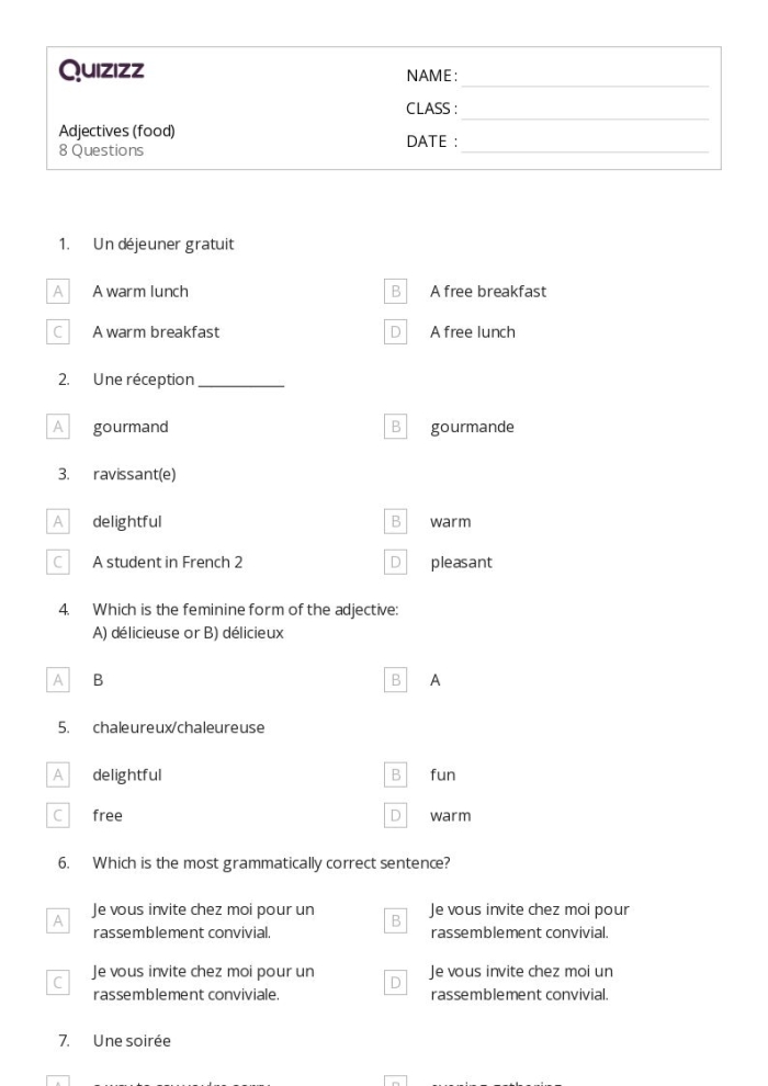 Adjectives to Describe Food worksheet for third graders practicing descriptive writing skills, image 9 Third grade student completing an adjectives to describe food worksheet focused on writing descriptive sentences
