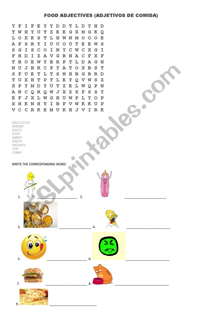 Creative food adjective practice worksheet for third graders learning descriptive writing skills Third grade students completing an adjectives to describe food worksheet with colorful illustrations