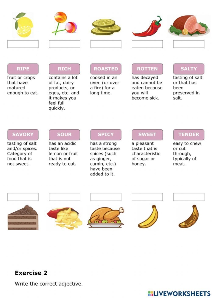 Adjectives to Describe Food worksheet for third grade reading practice image 24 Third grade students completing an adjectives to describe food worksheet with colorful pictures
