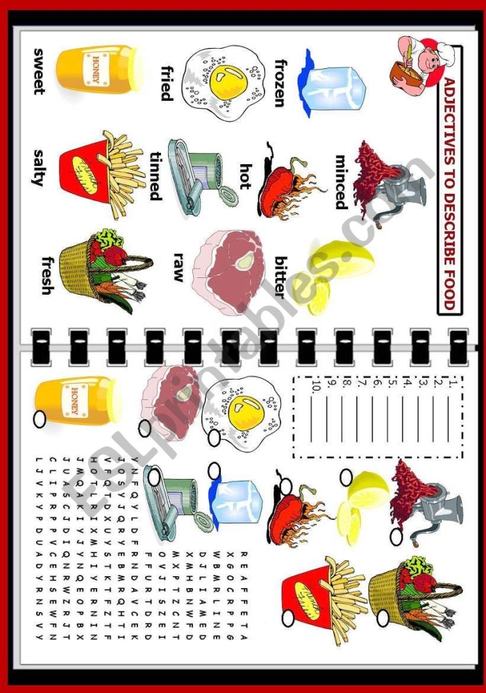 Fun Printable Worksheets to Teach Food Adjectives for 3rd Grade