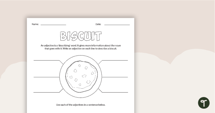 Adjectives to Describe Food worksheet activity for third grade learners with engaging food-related vocabulary Third grade students completing an adjectives to describe food worksheet with colorful pictures and sentences