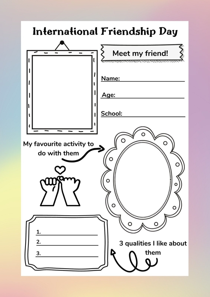 Kindergarten worksheet featuring The Four Friends poem by A.A. Milne with comprehension questions