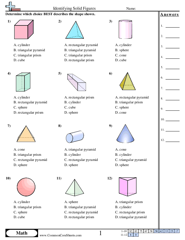 Fourth Grade Geometric Solid Shapes worksheet focusing on addition exercises