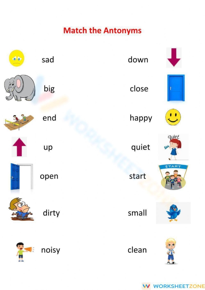 Engaging Match the Antonyms Level 2 worksheet for vocabulary practice, image 24 Fourth Grade worksheet for matching antonyms with addition theme