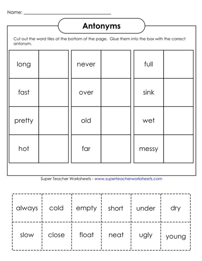 Level 2 Antonyms matching activity for fourth grade students in addition category Fourth Grade Match the Antonyms Level 2 worksheet showing vocabulary exercises