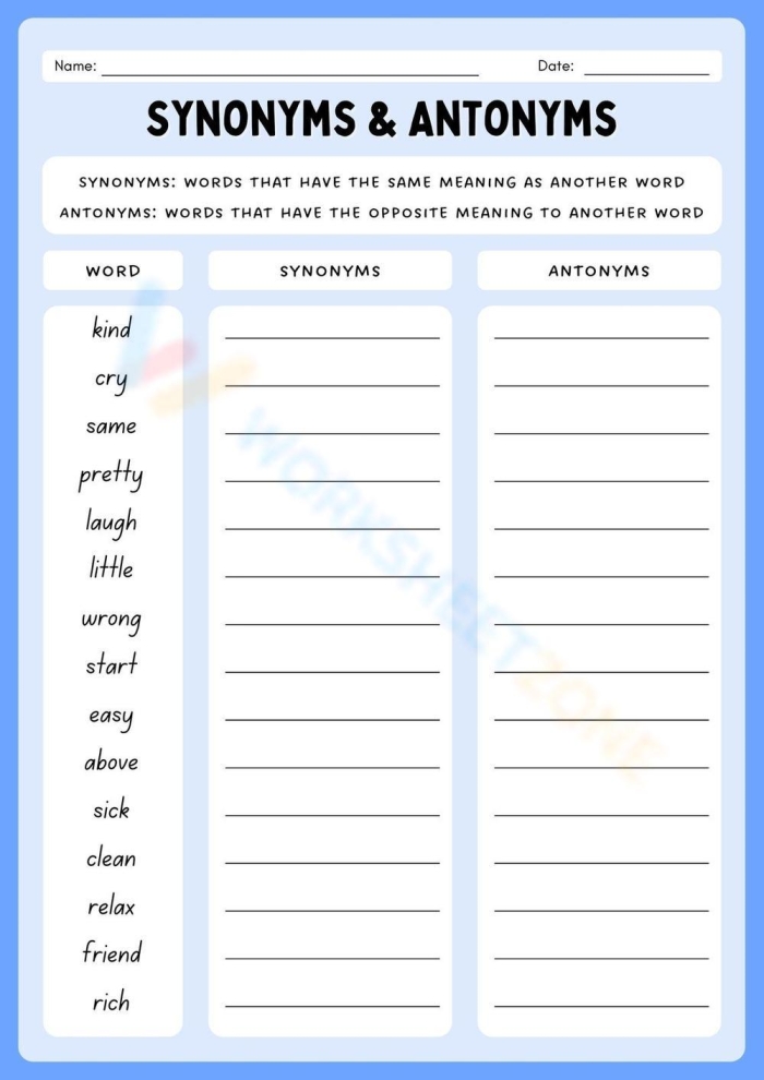 Level 2 Match the Antonyms worksheet focused on enhancing word opposites skills Fourth Grade worksheet page showing a match the antonyms activity for vocabulary practice
