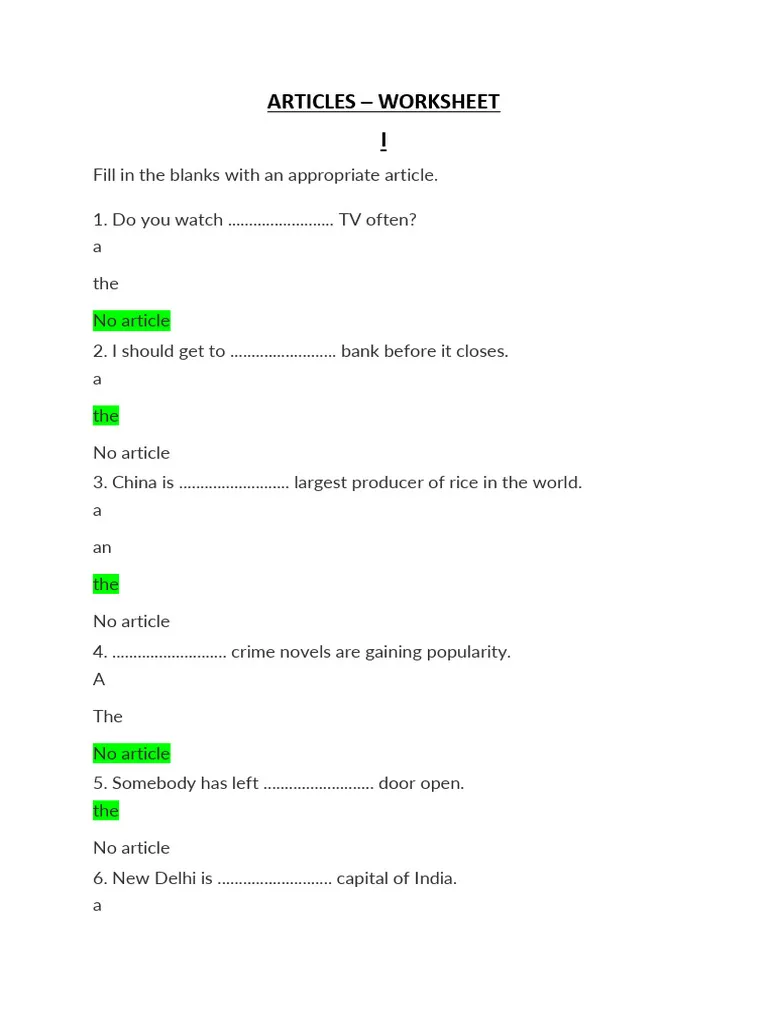 Awesome Articles Worksheet Exercise 8 for identifying articles in literature quotes Fourth grade worksheet showing sentences from Bud, Not Buddy with articles circled for grammar practice