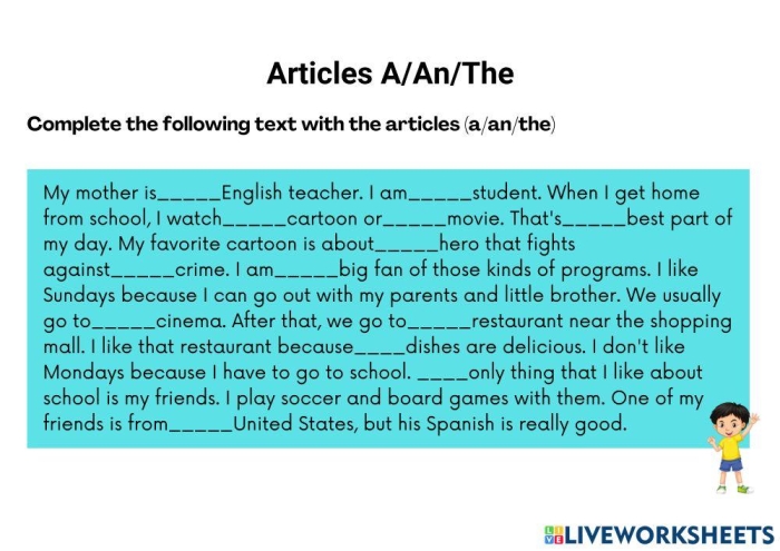 Identifying articles activity for elementary grammar practice with Christopher Paul Curtis quotes Fourth grade students circling articles in sentences from Bud Not Buddy worksheet exercise five