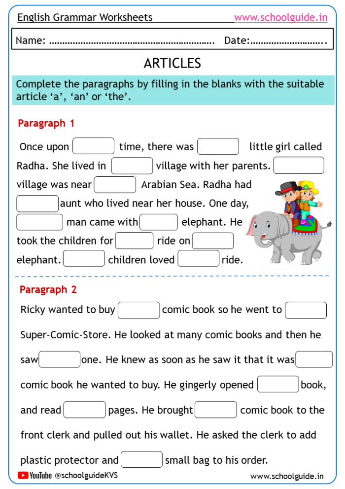 Awesome Articles Worksheet Exercise 2 for Elementary Grammar Practice Fourth grade students circling articles in sentences from Bud Not Buddy with worksheet instructions visible