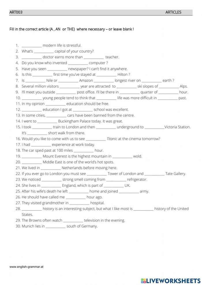 Awesome Articles worksheet exercise 10 for identifying a an and the in literature passages Fourth grade students circling articles in quotes from Bud, Not Buddy worksheet activity