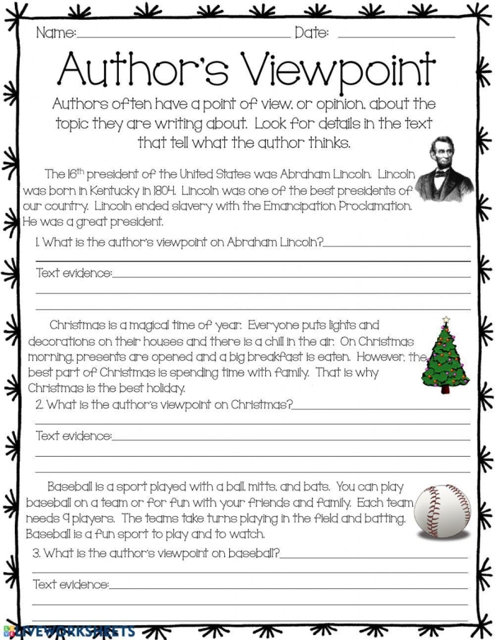 Fourth Grade Data and Graphing worksheet on author's point of view, image 10 Graphic organizer worksheet for fourth graders analyzing author's perspective in nonfiction text