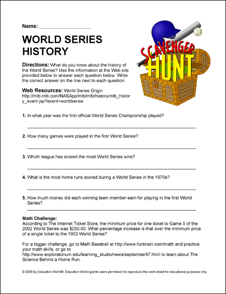 Interactive History of Baseball activity for fourth-grade students to boost memory and understanding Fourth grader completing a History of Baseball worksheet focused on measurement skills