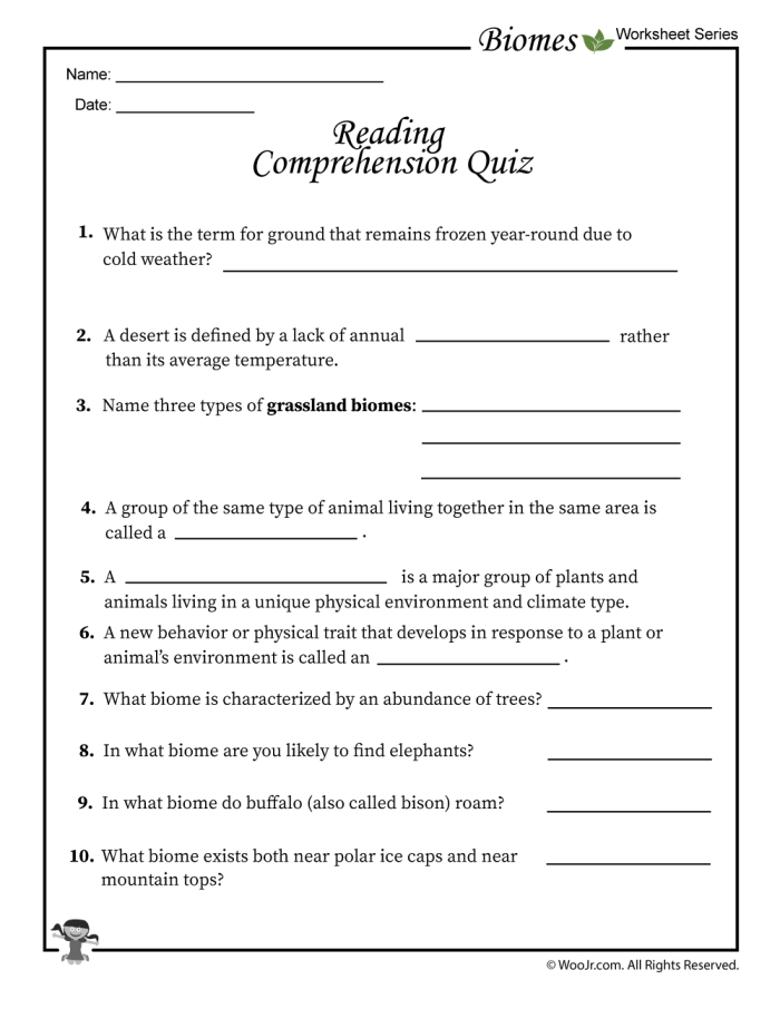 Explore different biomes and their characteristics in this educational worksheet Worksheet illustrating various biomes for life science learning in fourth grade