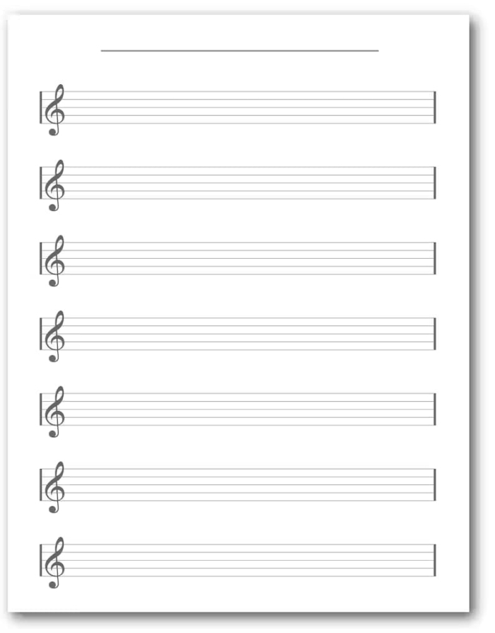 Blank sheet music worksheet for fourth graders to compose their own songs
