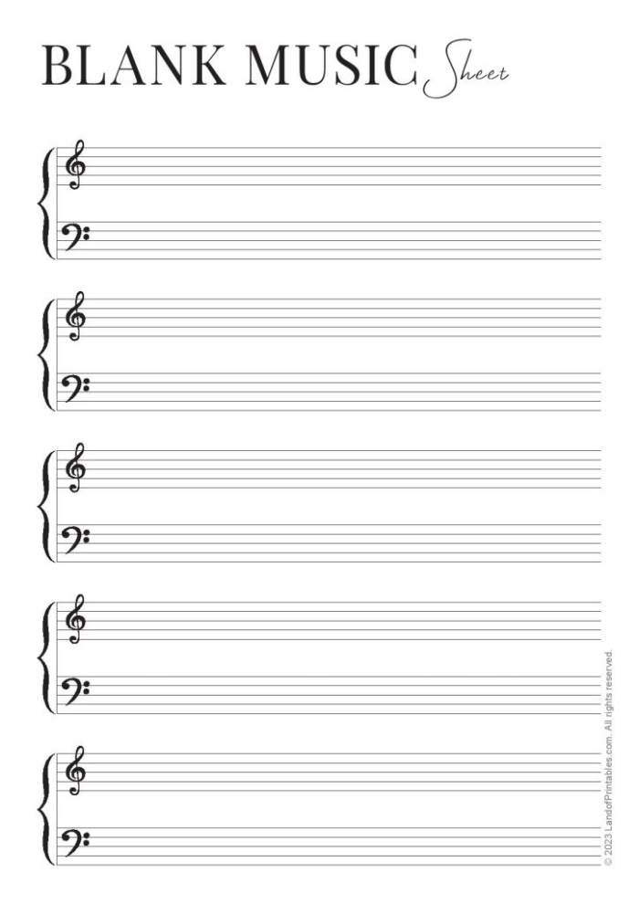 Blank sheet music worksheet for fourth-grade musicians to compose their own songs