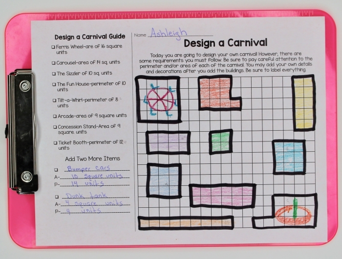 Perimeter: Perfect Carnival worksheet for fourth graders with fun measurement activities Fourth grade students planning a school carnival using perimeter measurements on a graph