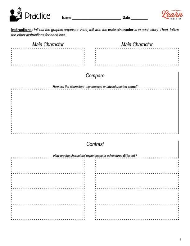 Fourth grade reading worksheet to compare and contrast supporting characters in classic stories