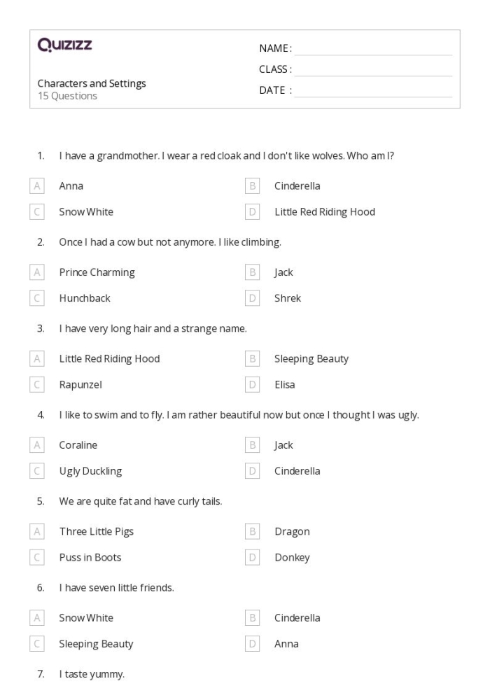 Fourth grade worksheet for comparing and contrasting supporting characters in classic books