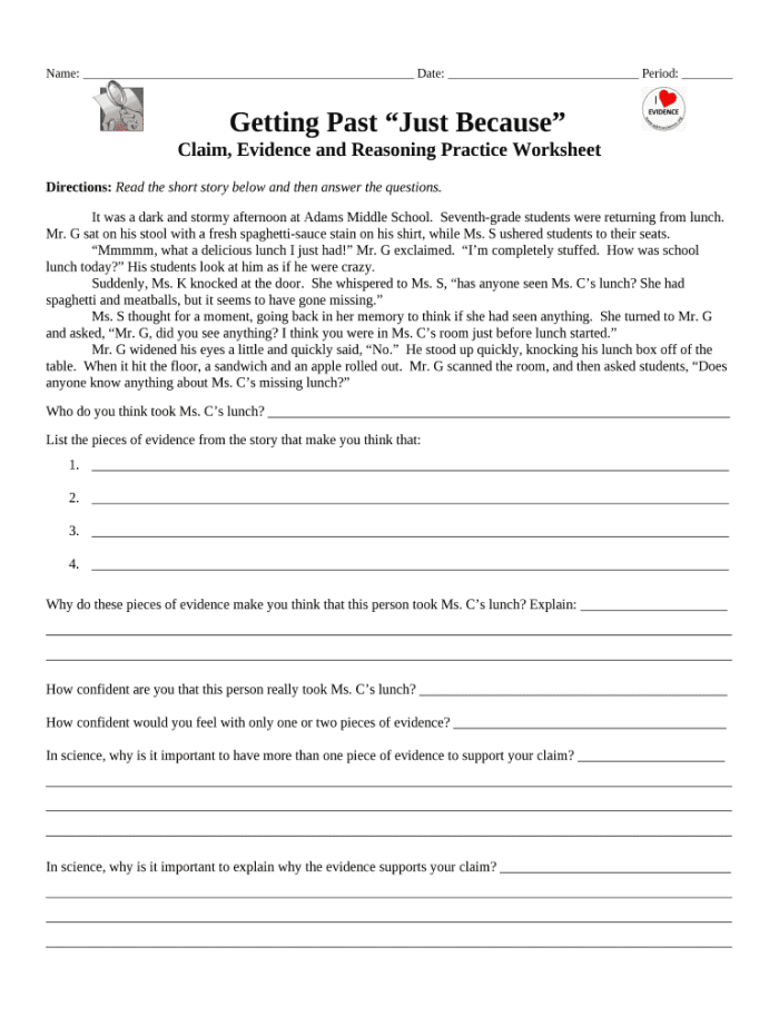 Make a Claim worksheet to help students enhance their reading comprehension skills Worksheet for fourth graders on developing a claim and supporting it with evidence