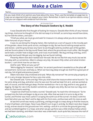 Make a Claim worksheet for developing critical thinking skills in students Worksheet for fourth graders on making and supporting a claim in reading