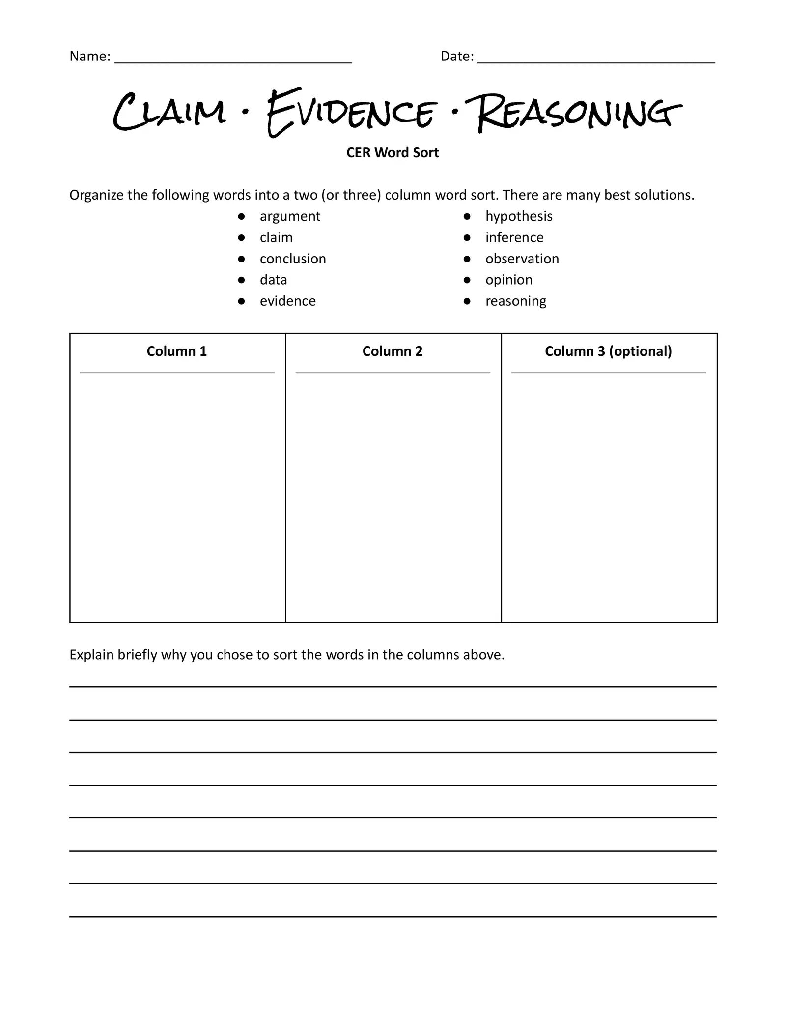 Fourth grade students learning to write arguments and make claims about homework on a worksheet activity