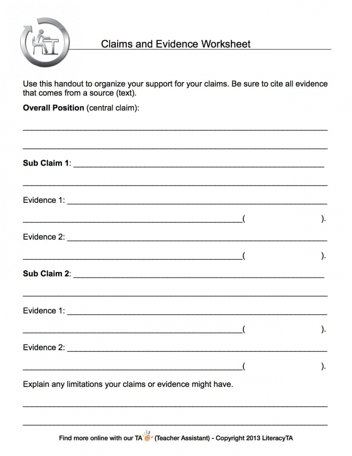 Make a Claim Worksheet for Reading Skills Development Worksheet for fourth graders to practice making claims and supporting them with evidence