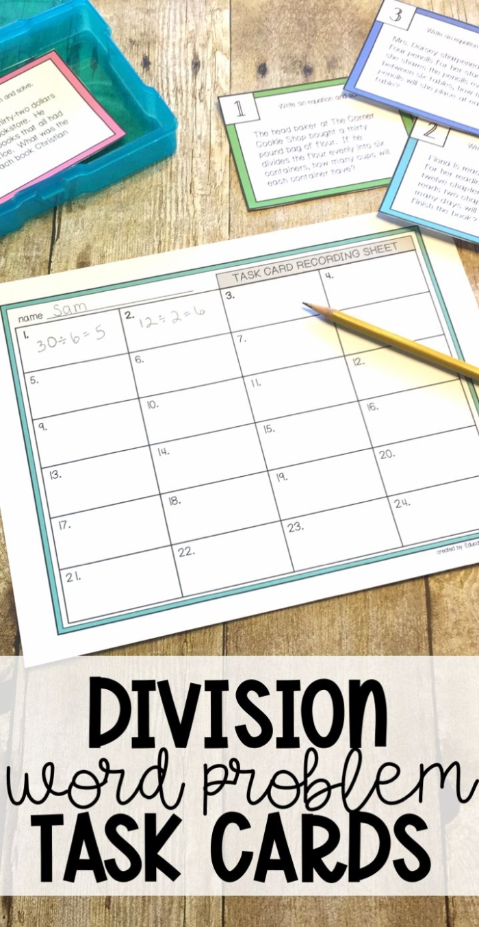 Division Word Problem Cards for fourth-grade students to enhance their skills. Educational worksheet featuring engaging division challenges.