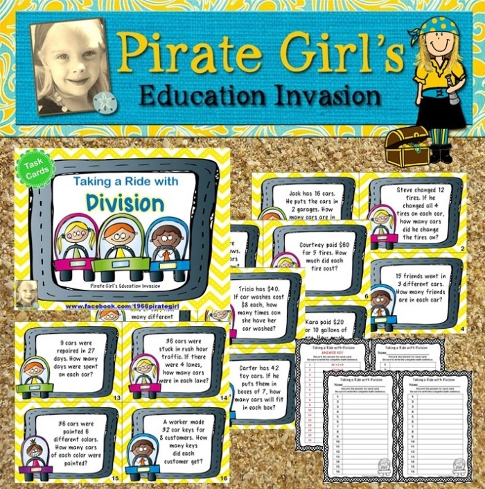 Division word problem cards designed for fourth-grade students to enhance their math skills