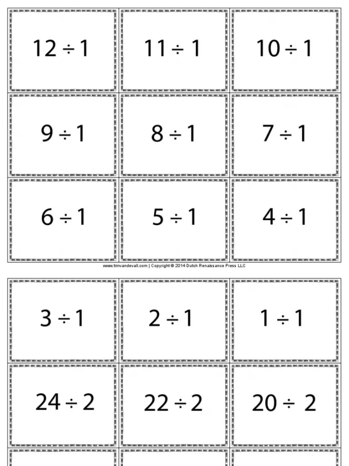 Division Word Problem Cards for fourth-grade students to practice division skills. Engaging worksheet image for enhancing math comprehension.