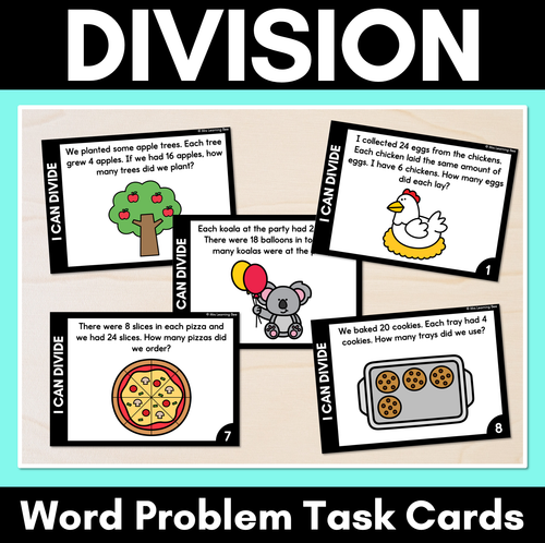Division word problem cards for fourth graders to enhance their math skills