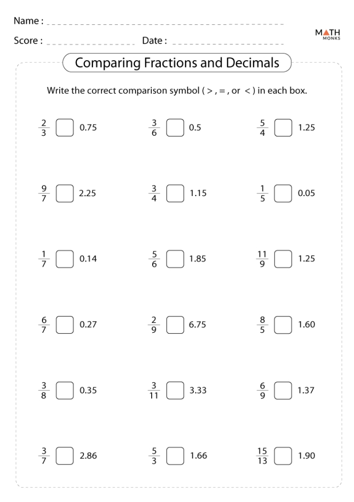 Fourth grade math worksheet showing equivalent fractions and decimals practice problems for students learning fraction concepts