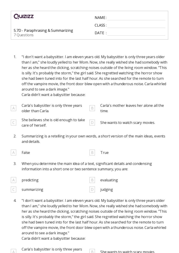 Worksheet image illustrating a summary writing tool for students Paragraph frame worksheet for summarizing fiction stories in fourth grade