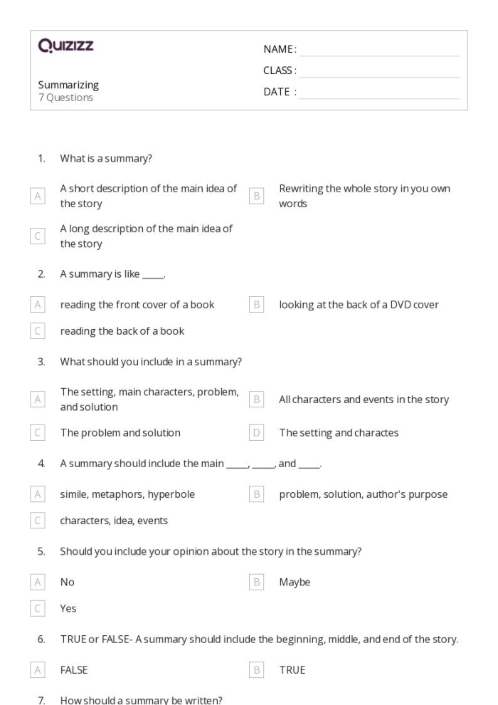 Paragraph Frame for Summarizing Fiction Worksheet for Fourth Grade Students Worksheet featuring a paragraph frame for summarizing fiction stories with sequence words for fourth graders