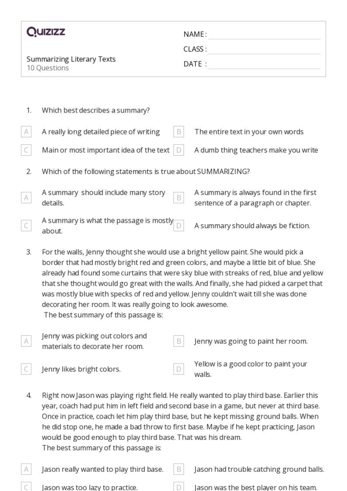 Time and Money worksheet for Fourth Grade Worksheet featuring a Paragraph Frame for summarizing fiction stories in fourth grade. Educational resource designed to help students practice using sequence words in their writing.