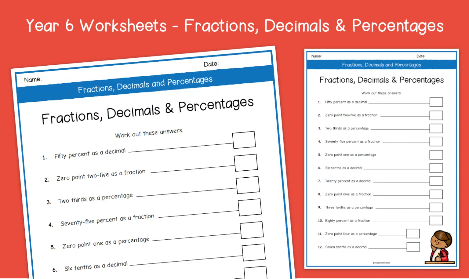 Fourth grade equivalent fractions and decimals practice worksheet with fraction conversion problems