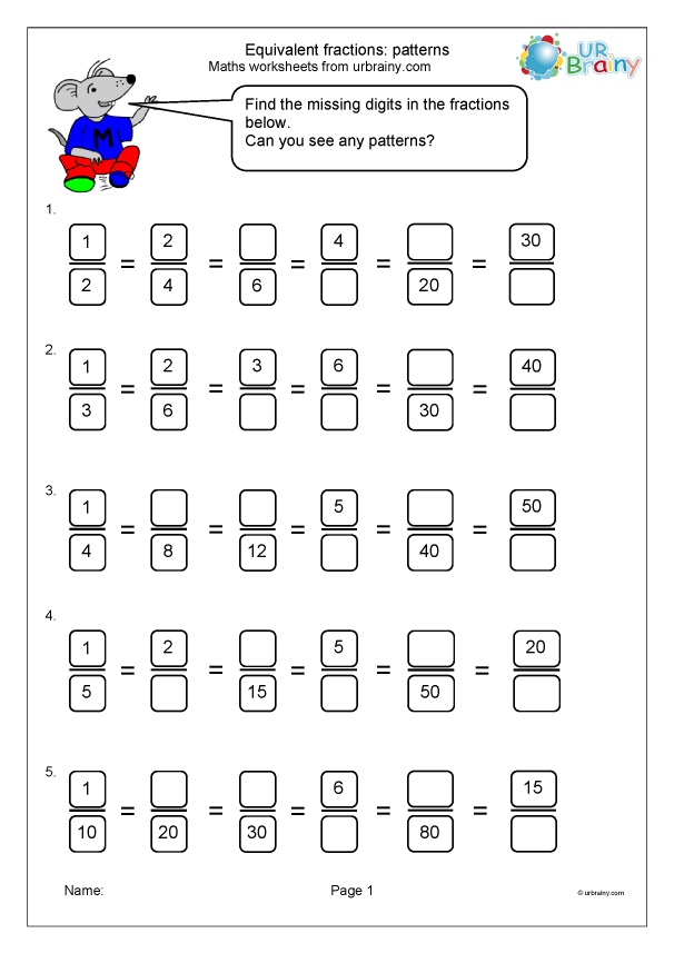 Fourth grade equivalent fractions and decimals practice worksheet with fraction models and decimal conversion exercises
