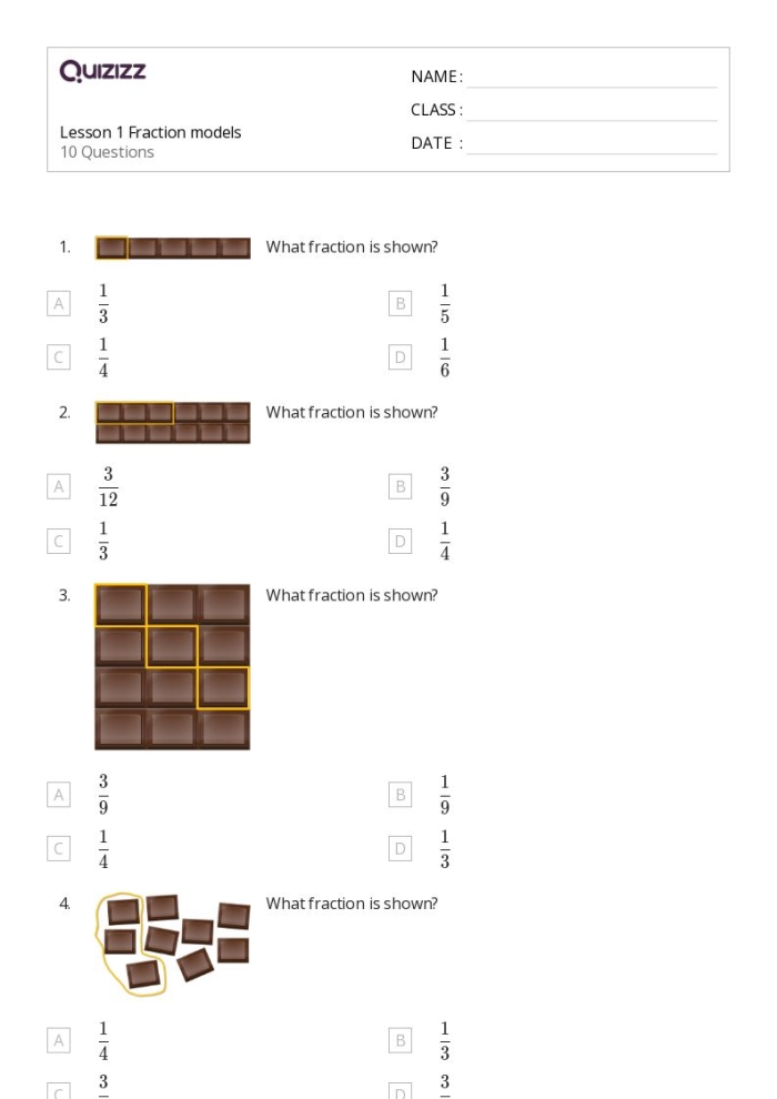 Blank fraction and decimal models worksheet for fourth grade math practice