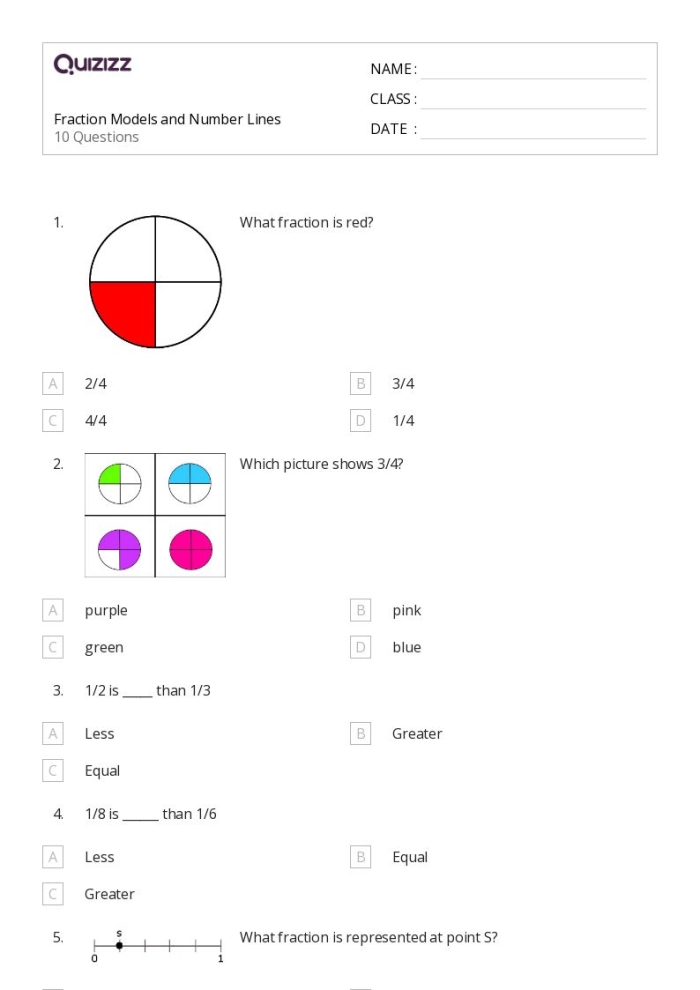 Blank fraction and decimal models worksheet for fourth grade math practice