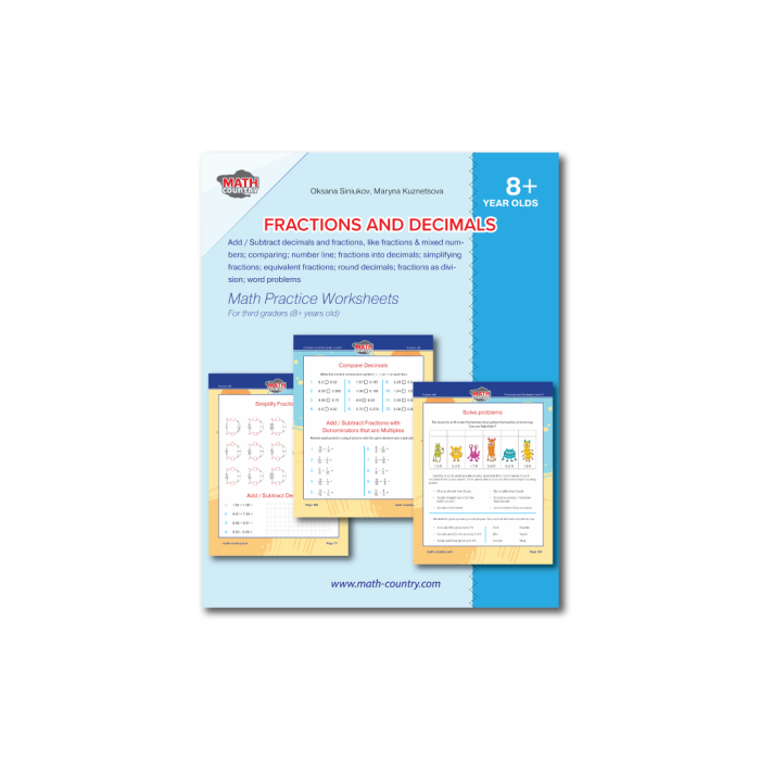 Fourth grade math worksheet showing equivalent fractions and decimals practice problems for students learning fraction concepts