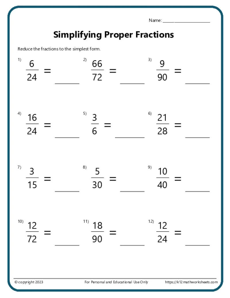 Skill Practice 3 Simplifying Fractions worksheet for fourth grade students Fourth grade worksheet focused on simplifying fractions for skill practice