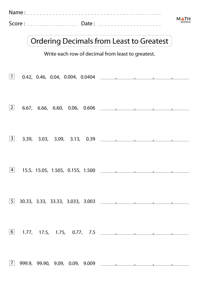 Fourth grade worksheet showing children comparing fractions to find the least and greatest