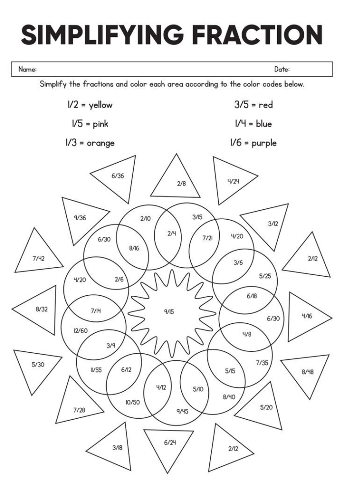 Skill Practice 3 worksheet on simplifying fractions for fourth graders, image 11 Fourth grade math worksheet focusing on simplifying fractions for practice