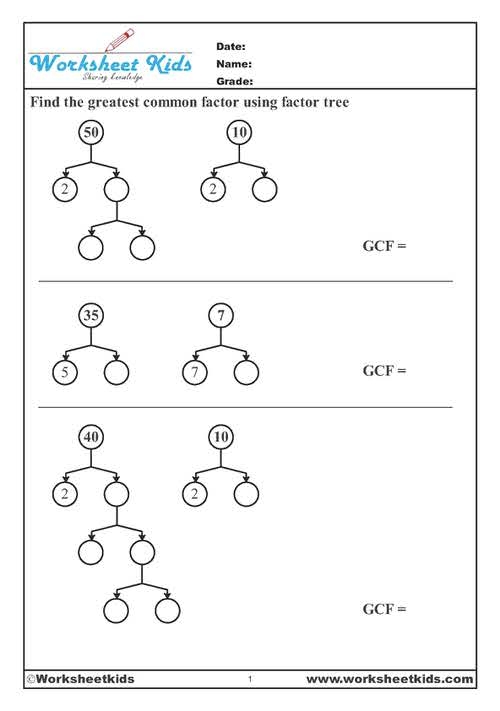Worksheet for learning to find the greatest common factor of numbers, part one, image sixteen Fourth grade students practicing greatest common factor problems in a colorful worksheet