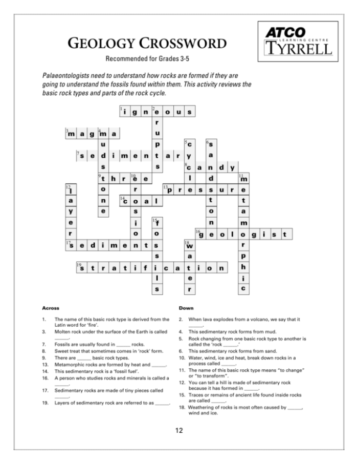 Challenging Geology Crossword for Fourth Grade Data and Graphing Skills Fourth grade students working on a geology-themed crossword puzzle