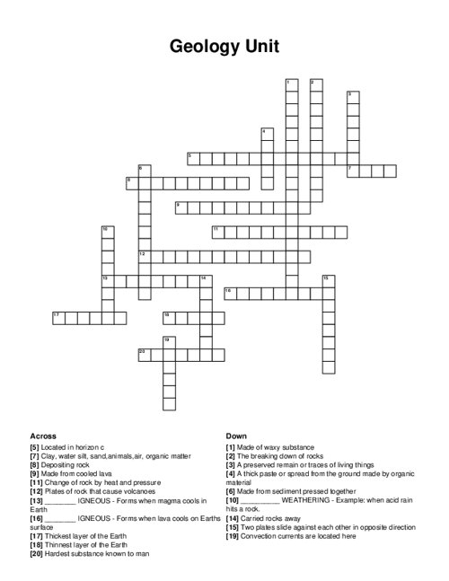 Challenging geology vocabulary puzzle for data and graphing skills, image 6 Fourth Grade geology crossword worksheet focusing on key terms