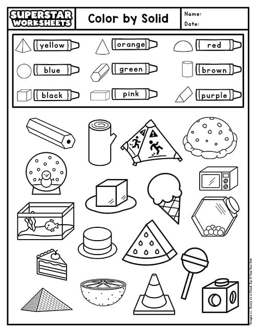 Fourth Grade math worksheet focusing on addition and identifying geometric solid shapes