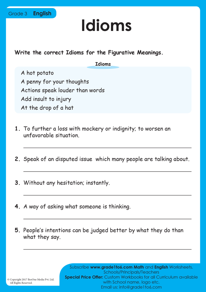 Fourth graders filling out a worksheet on idioms related to geometry
