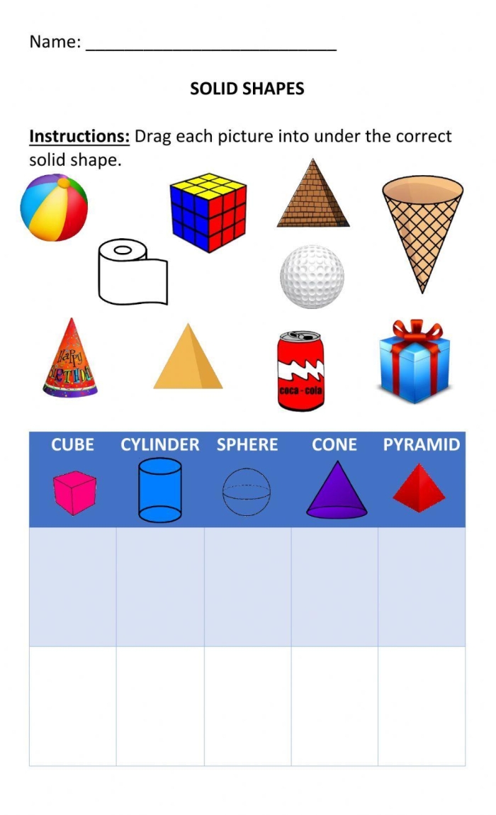 Fourth grade worksheet focusing on identifying and adding geometric solid shapes
